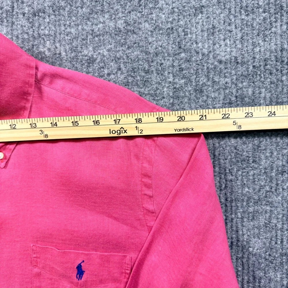 Ralph Lauren Mens XL Classic Fit Pink Linen Button Down Shirt Long Sleeve Pony